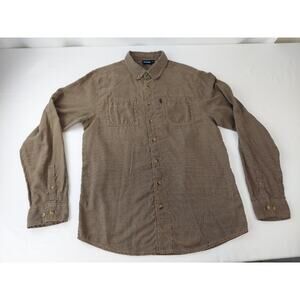 Kavu Men's Houndstooth Pattern Tan & Black Flannel Long Sleeve Button Up Large